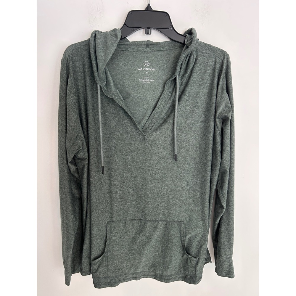 We Wander Womens 2X Heathered Green V-Neck Pullover Hoodie Activewear WPA10012
